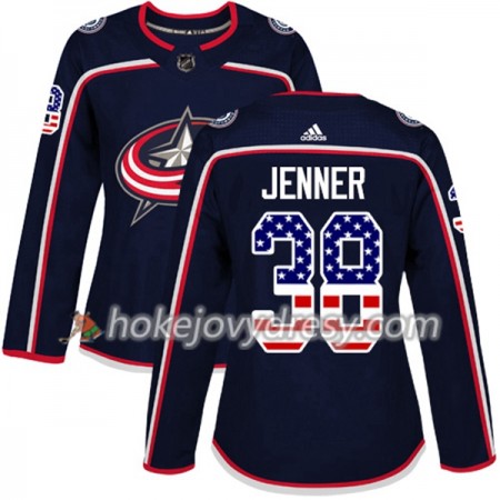Dámské Hokejový Dres Columbus Blue Jackets Boone Jenner 38 2017-2018 USA Flag Fashion Modrá Adidas Authentic